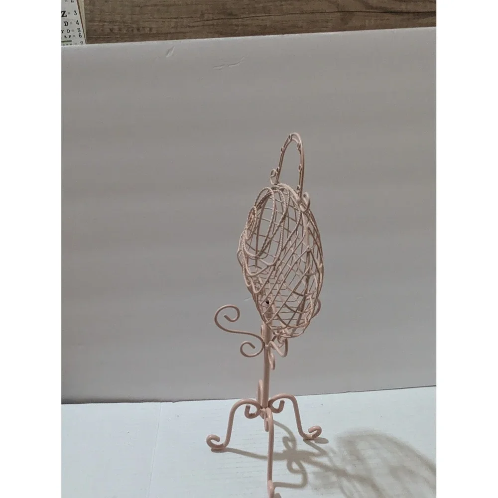 Pink‎ Metal Wire Purse Handbag Decorative Tabletop Stand jewelry Pedestal 15in